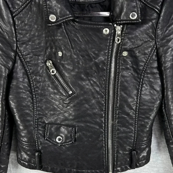 Members Only Womens S Black ASYM Zip Cropped Faux Leather Bomber Moto Jacket Y2K - Picture 7 of 16